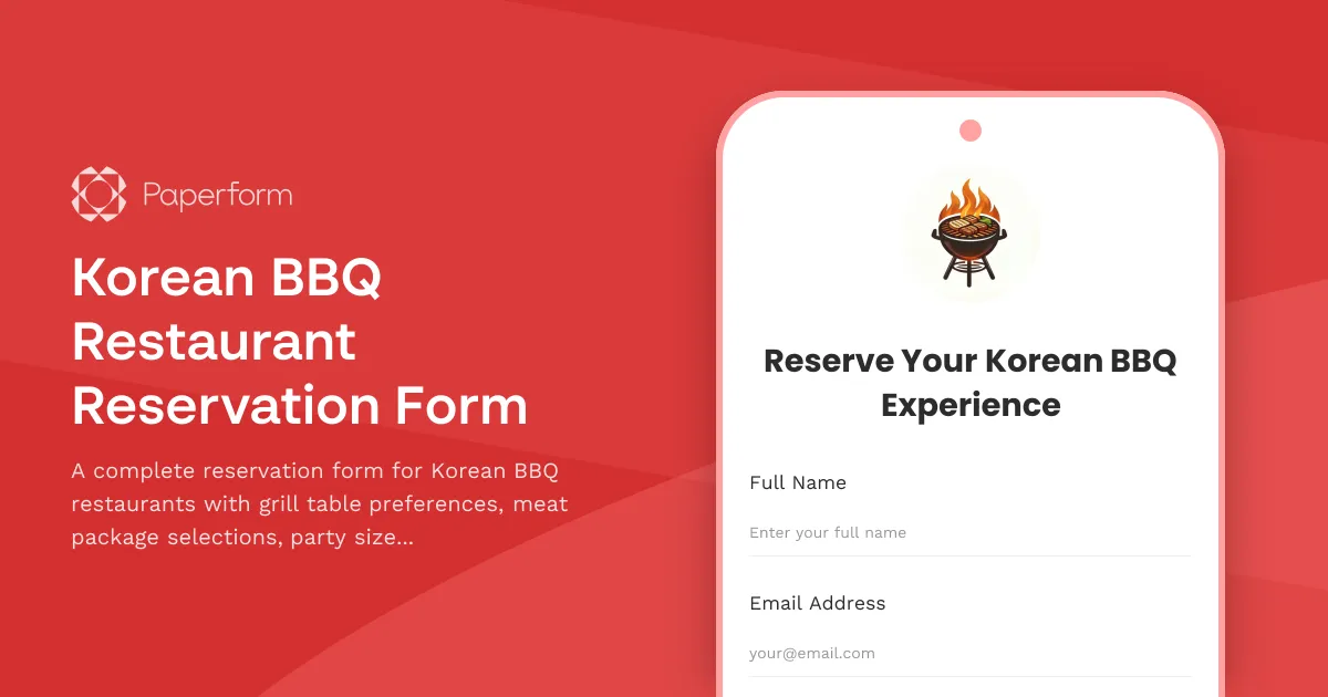 Korean BBQ Restaurant Reservation Form