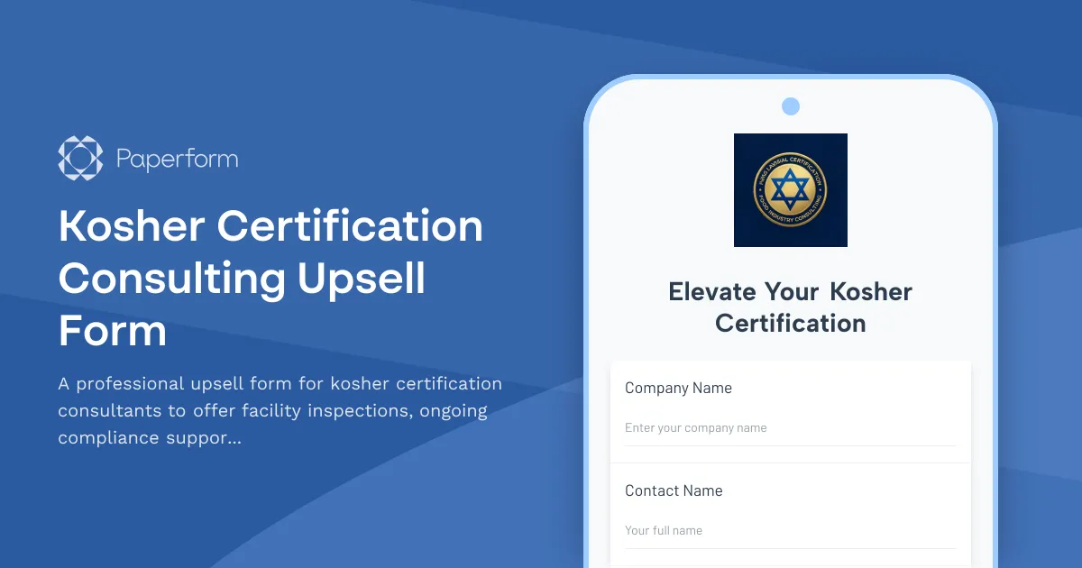 Kosher Certification Consulting Upsell Form