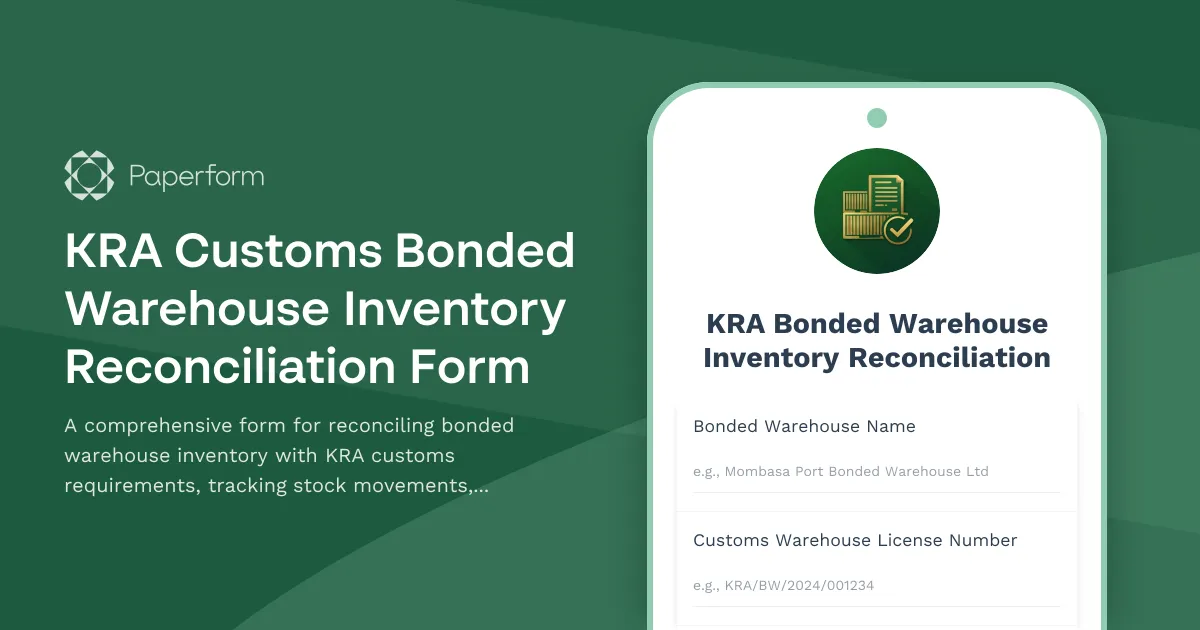 KRA Customs Bonded Warehouse Inventory Reconciliation Form