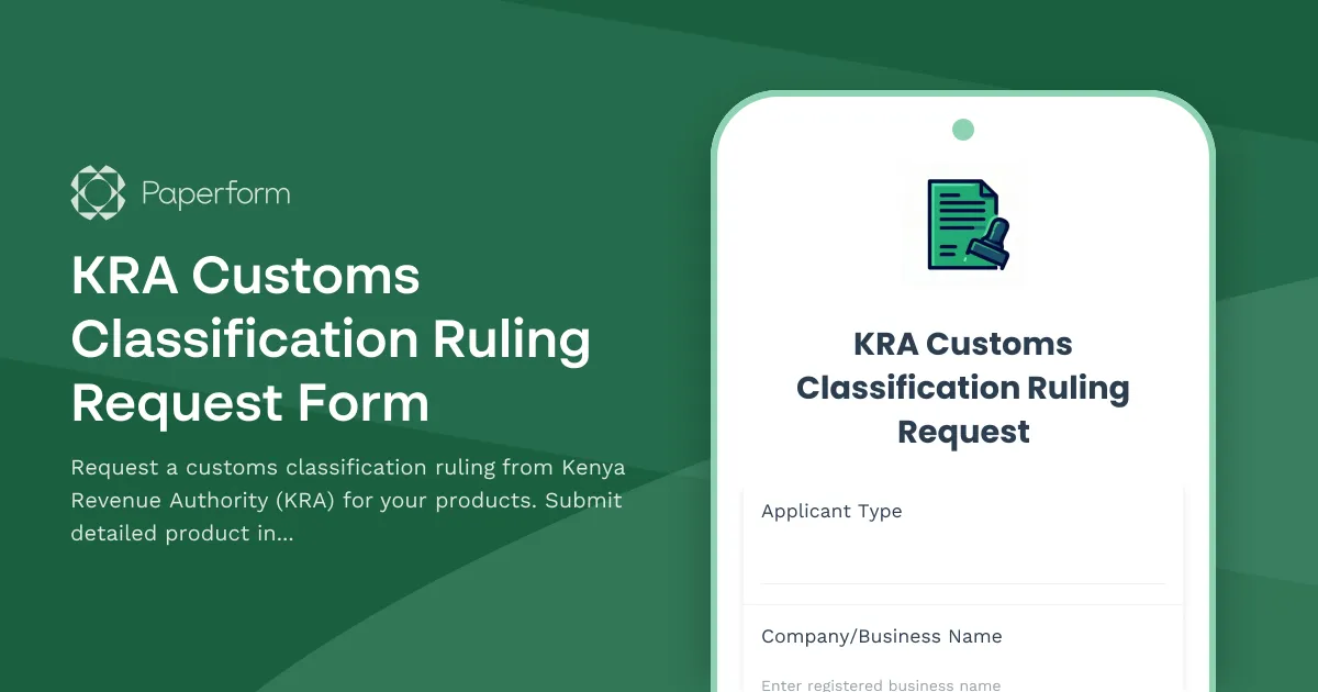 KRA Customs Classification Ruling Request Form