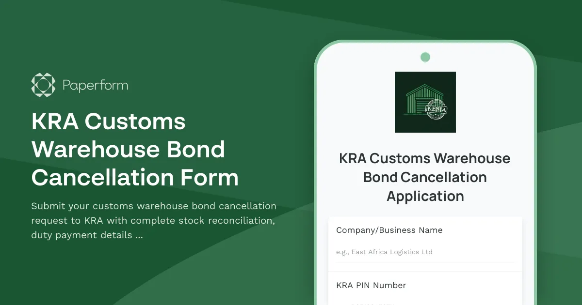 KRA Customs Warehouse Bond Cancellation Form