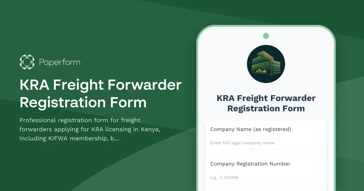 KRA Freight Forwarder Registration Form