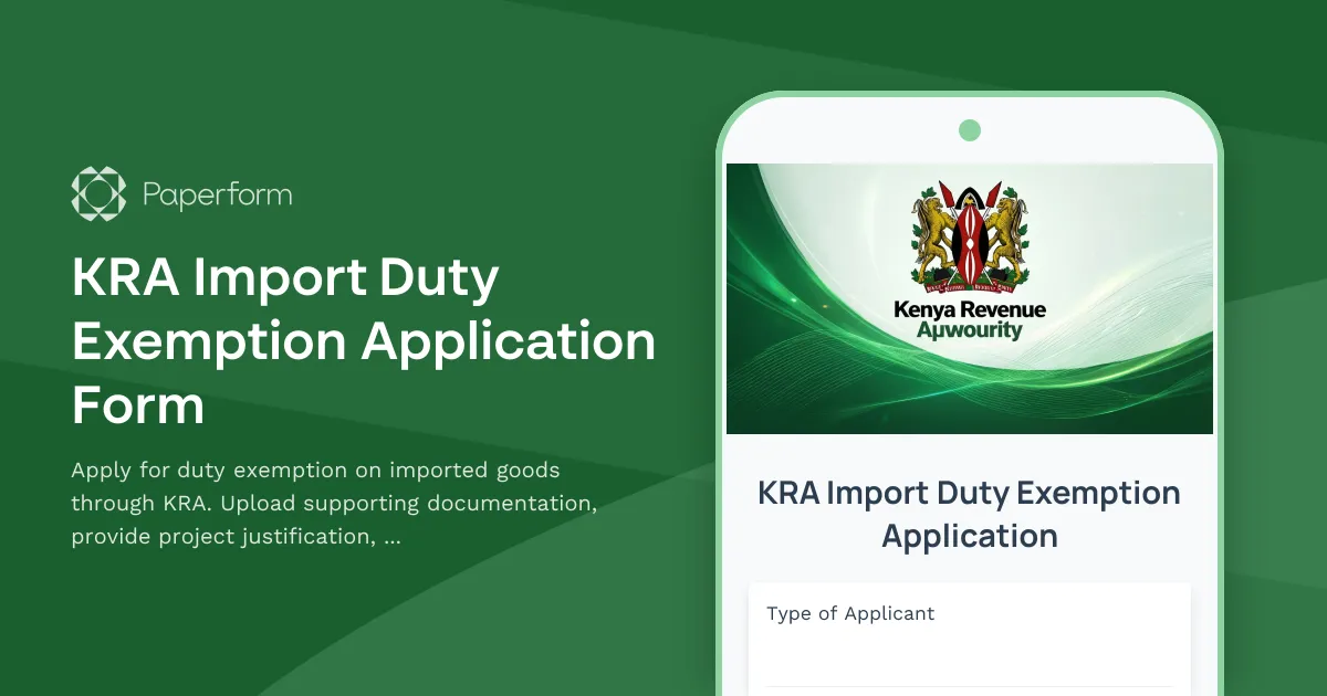 KRA Import Duty Exemption Application Form
