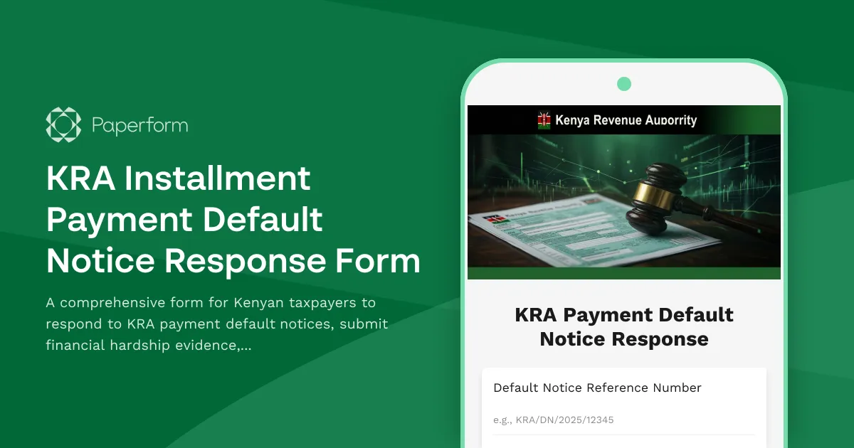 KRA Installment Payment Default Notice Response Form