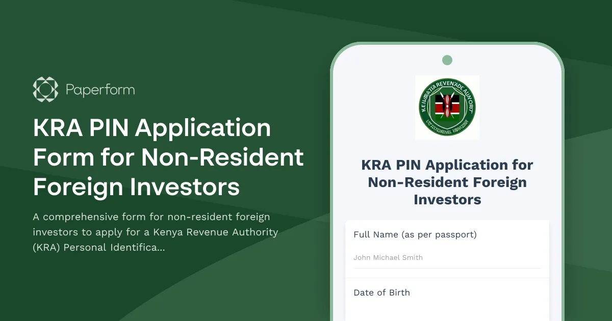 KRA PIN Application Form for Non-Resident Foreign Investors