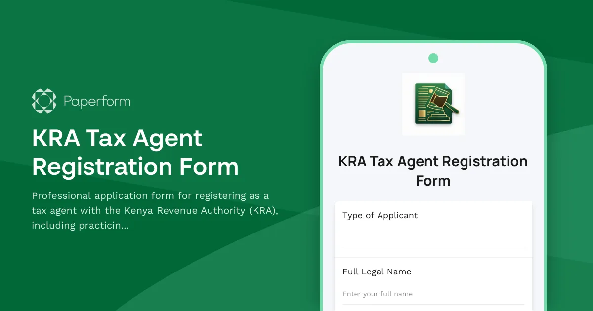 KRA Tax Agent Registration Form