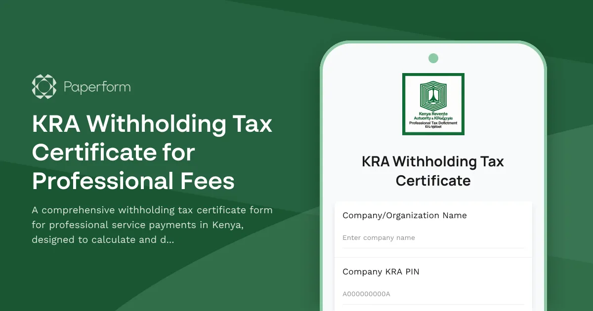 KRA Withholding Tax Certificate for Professional Fees