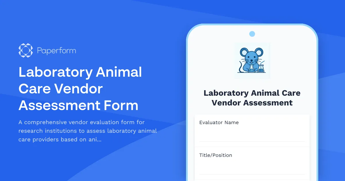 Laboratory Animal Care Vendor Assessment Form