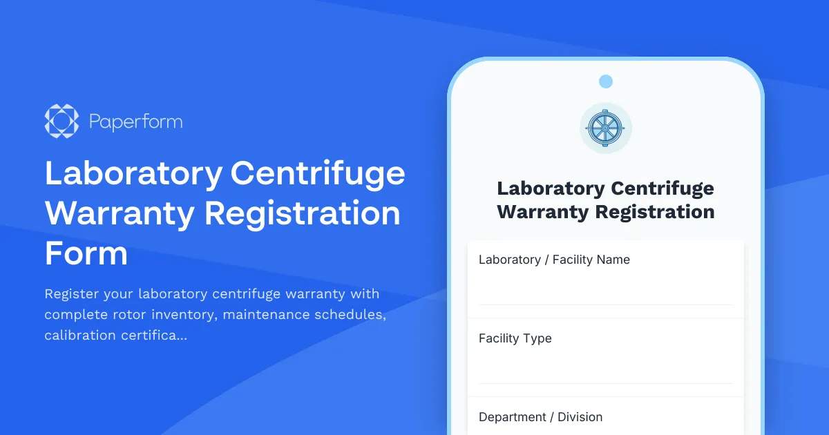Laboratory Centrifuge Warranty Registration Form