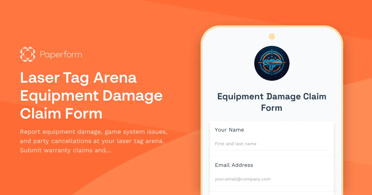Laser Tag Arena Equipment Damage Claim Form