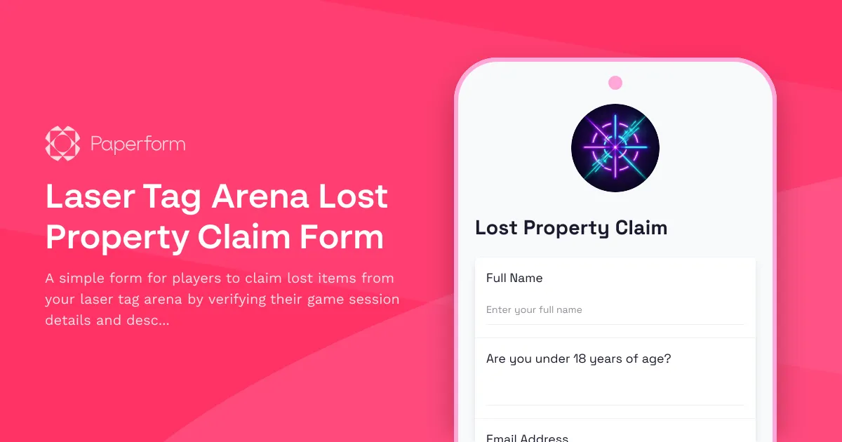 Laser Tag Arena Lost Property Claim Form