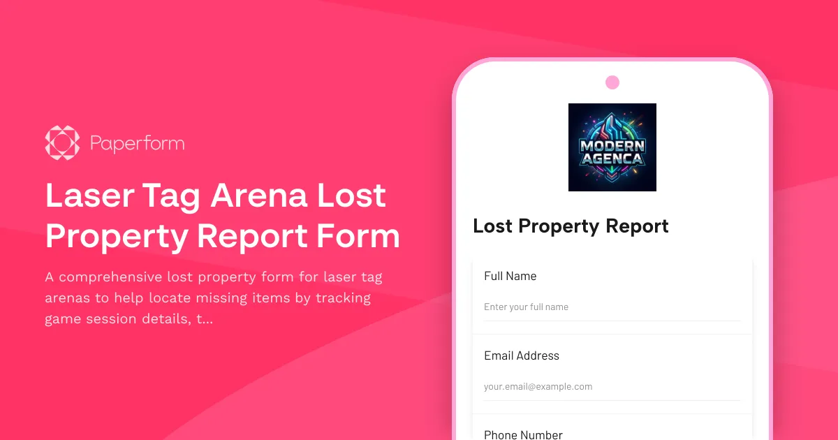 Laser Tag Arena Lost Property Report Form