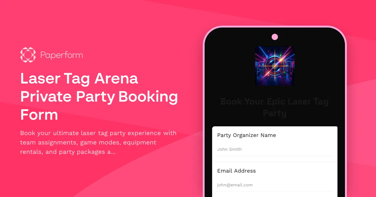 Laser Tag Arena Private Party Booking Form