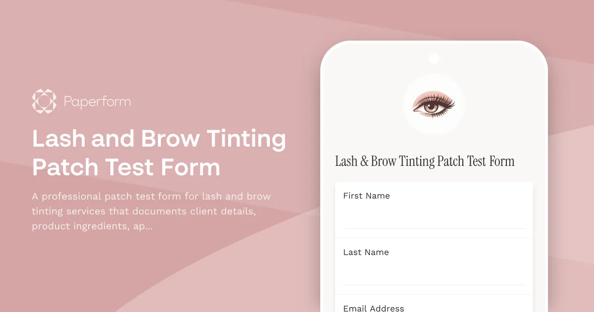 Lash and Brow Tinting Patch Test Form