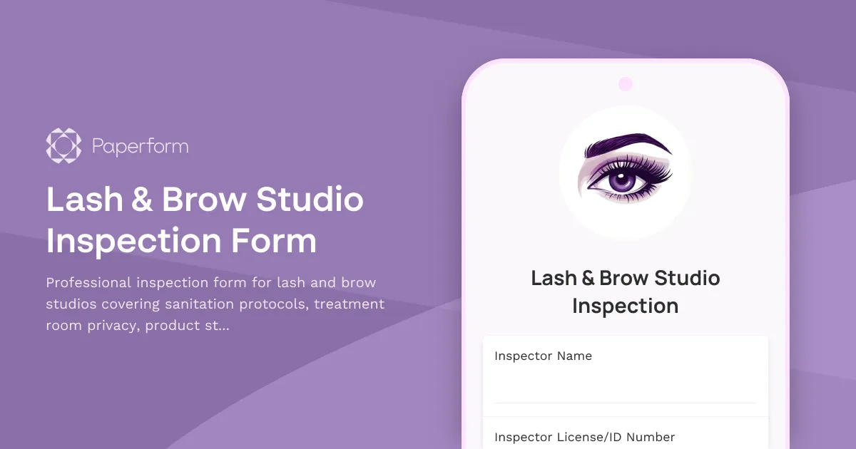 Lash & Brow Studio Inspection Form