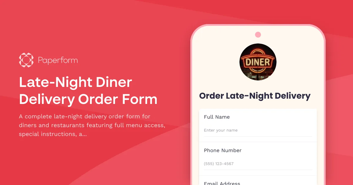 Late-Night Diner Delivery Order Form