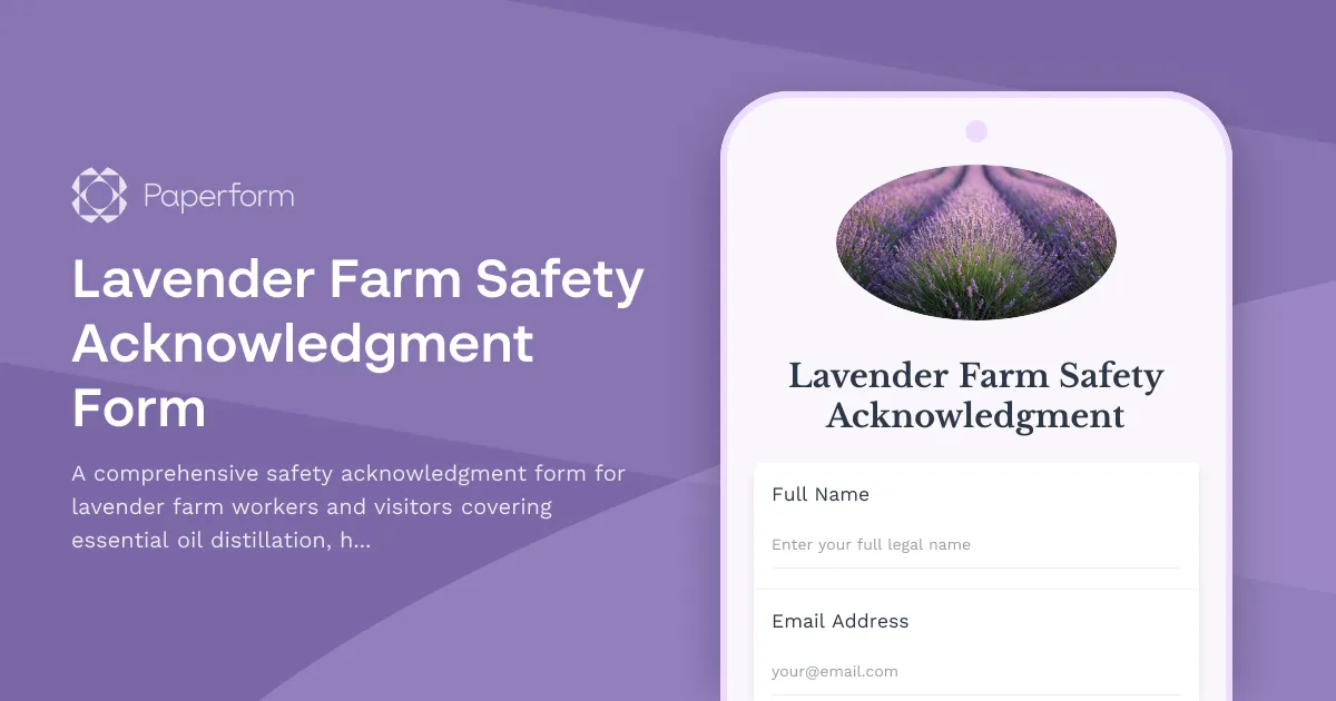 Lavender Farm Safety Acknowledgment Form