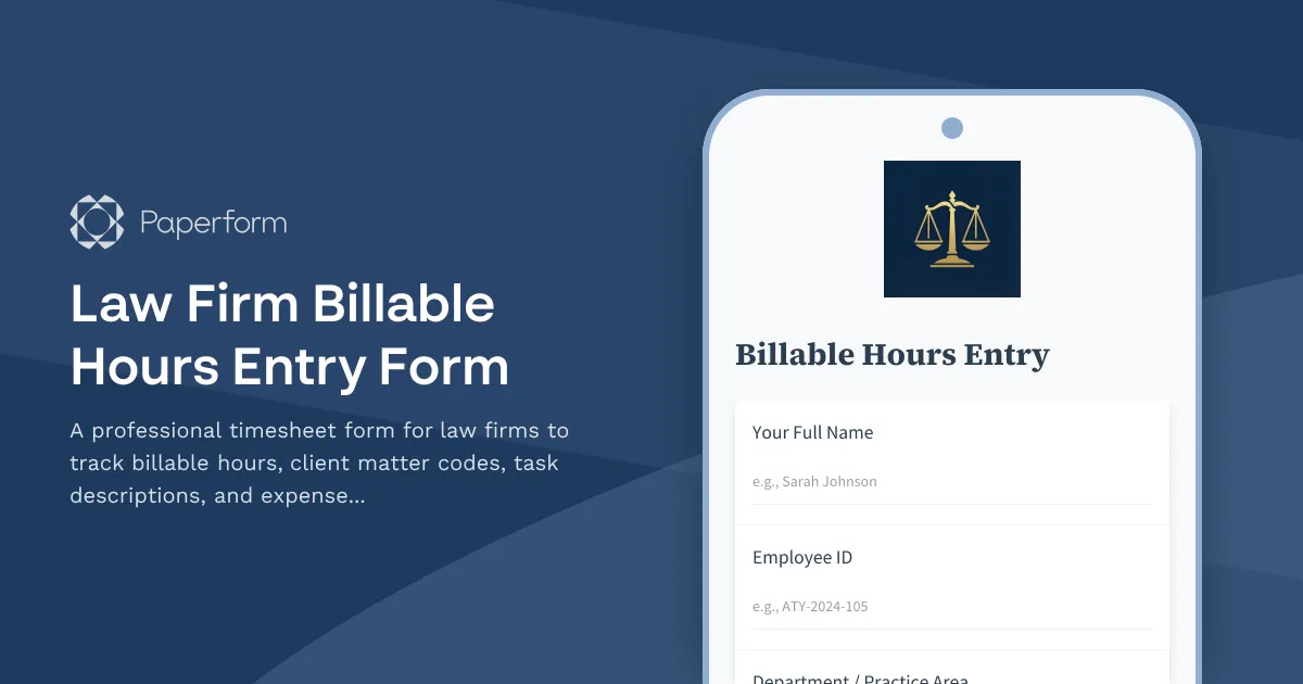Law Firm Billable Hours Entry Form