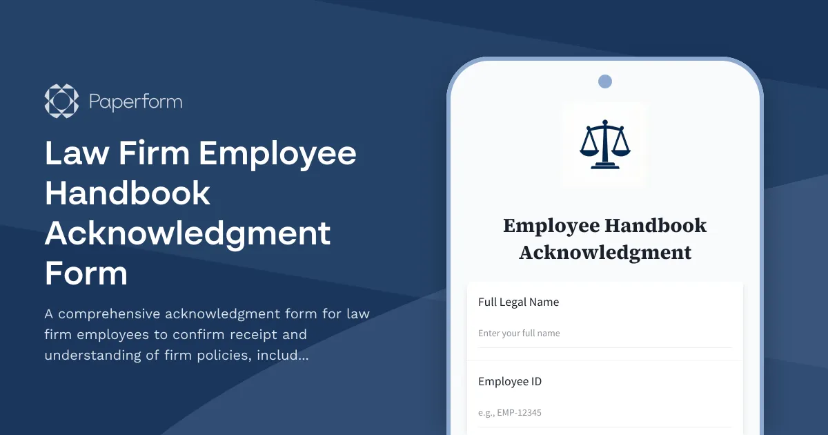 Law Firm Employee Handbook Acknowledgment Form