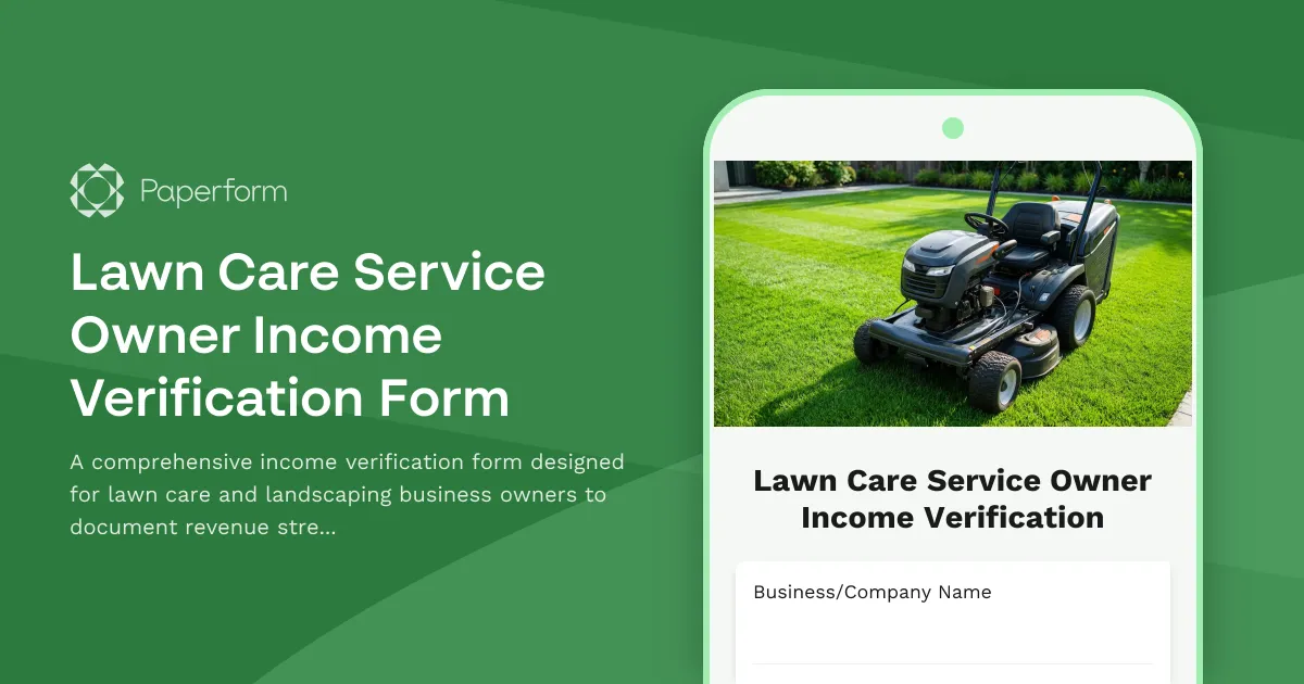 Lawn Care Service Owner Income Verification Form