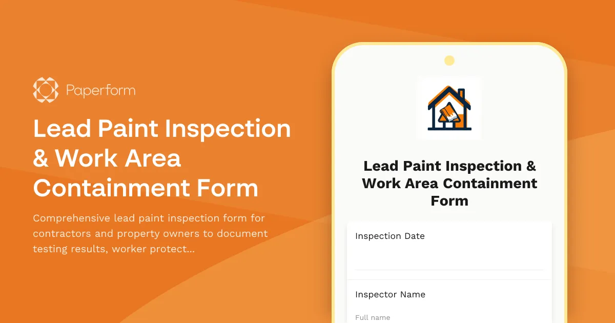 Lead Paint Inspection & Work Area Containment Form