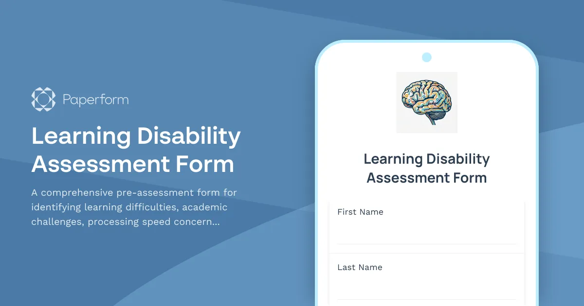 Learning Disability Assessment Form