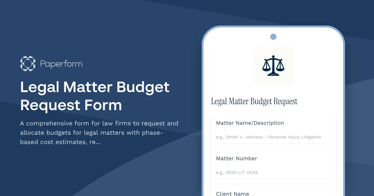 Legal Matter Budget Request Form