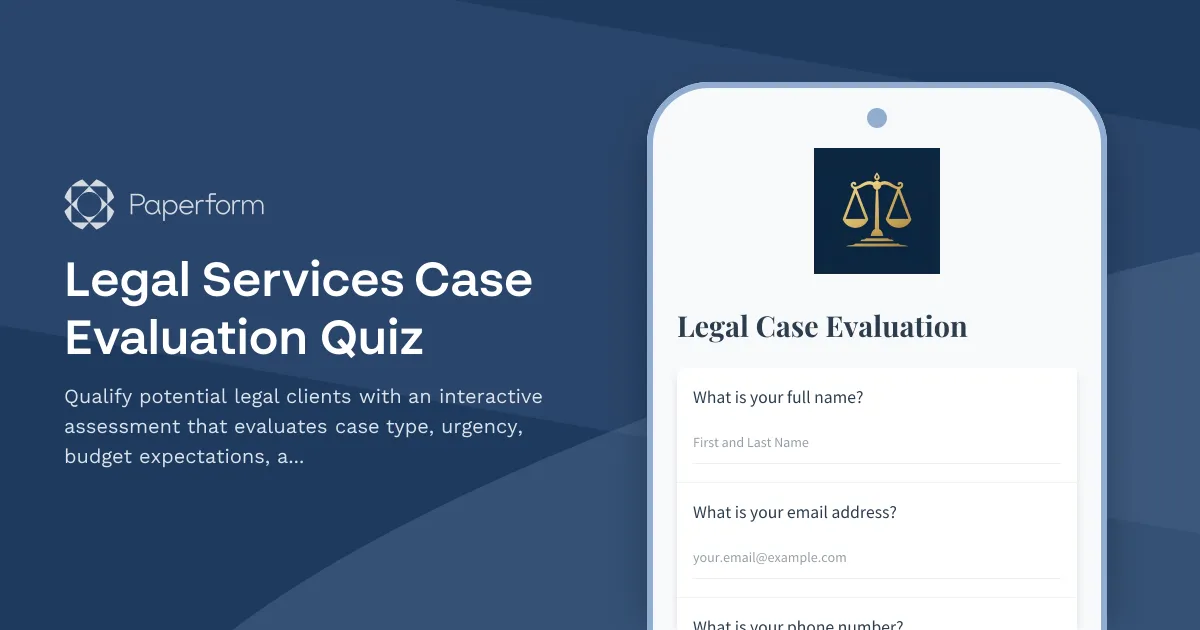 Legal Services Case Evaluation Quiz