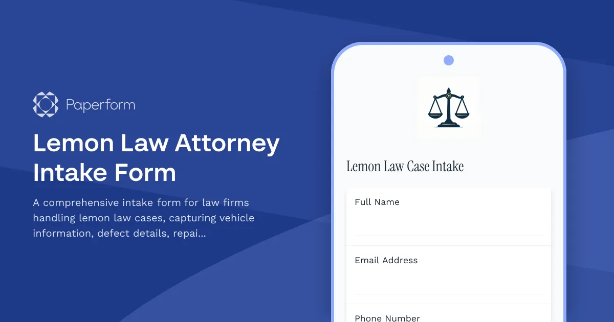 Lemon Law Attorney Intake Form