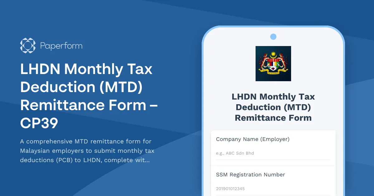 LHDN Monthly Tax Deduction (MTD) Remittance Form – CP39