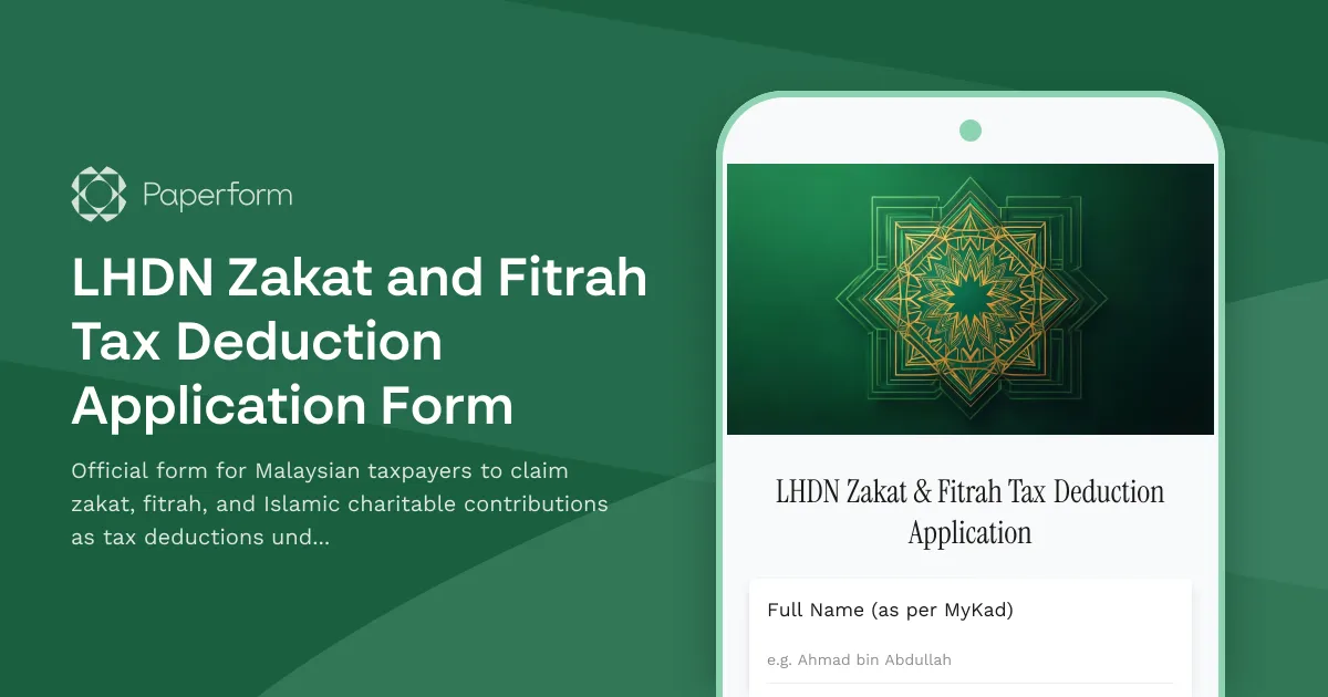 LHDN Zakat and Fitrah Tax Deduction Application Form