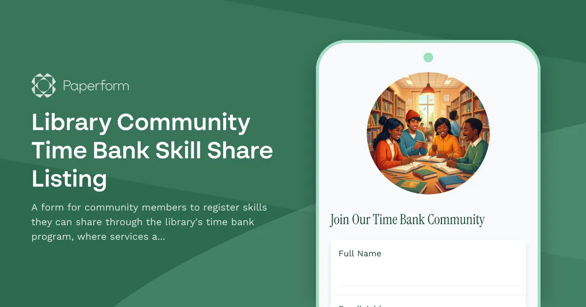 Library Community Time Bank Skill Share Listing