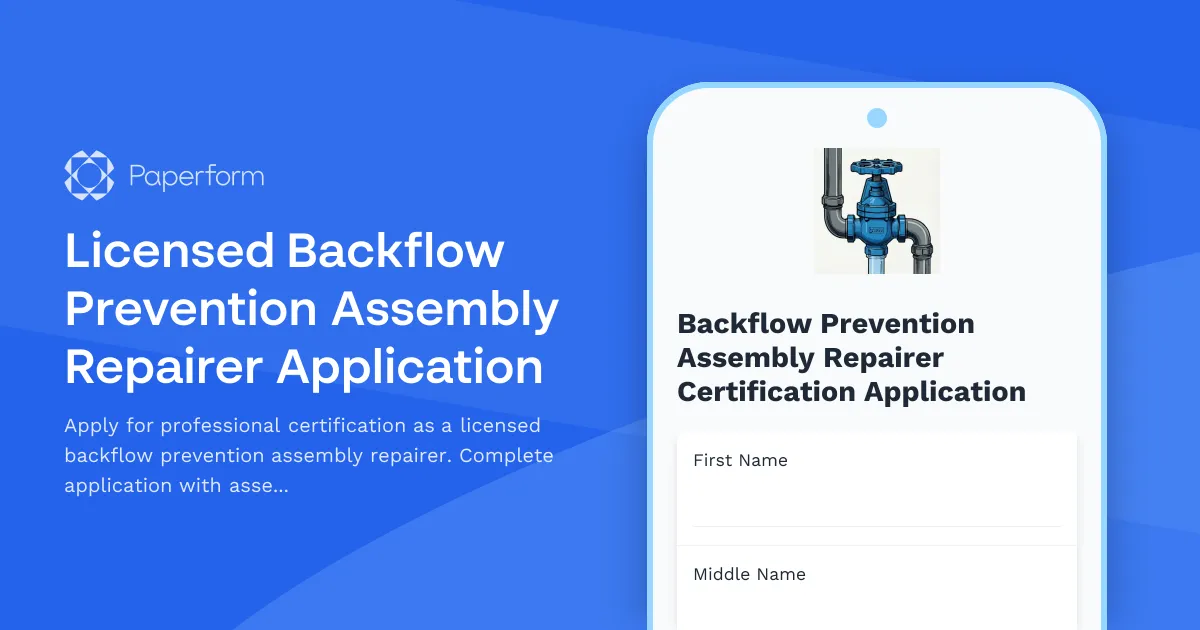 Licensed Backflow Prevention Assembly Repairer Application