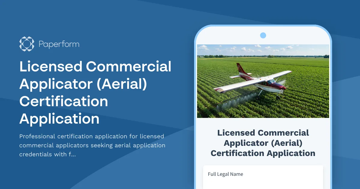 Licensed Commercial Applicator (Aerial) Certification Application