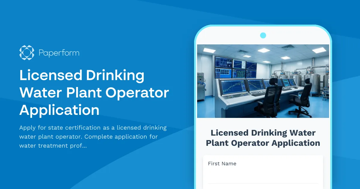 Licensed Drinking Water Plant Operator Application