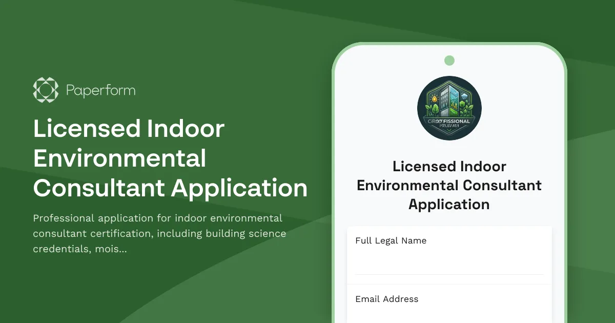 Licensed Indoor Environmental Consultant Application