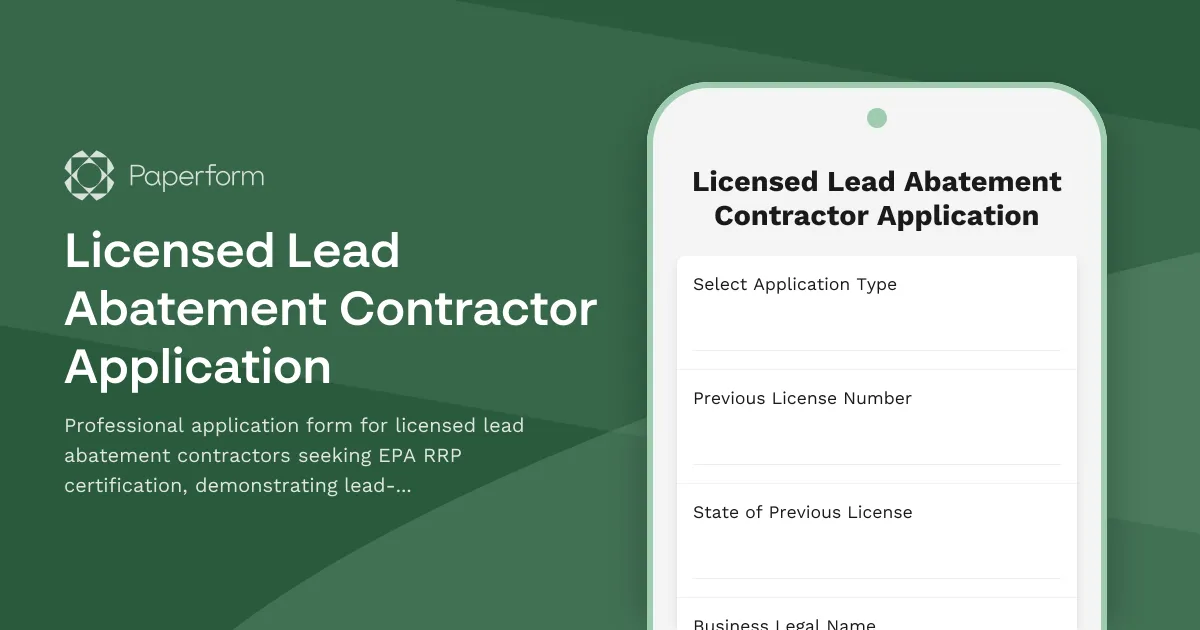 Licensed Lead Abatement Contractor Application