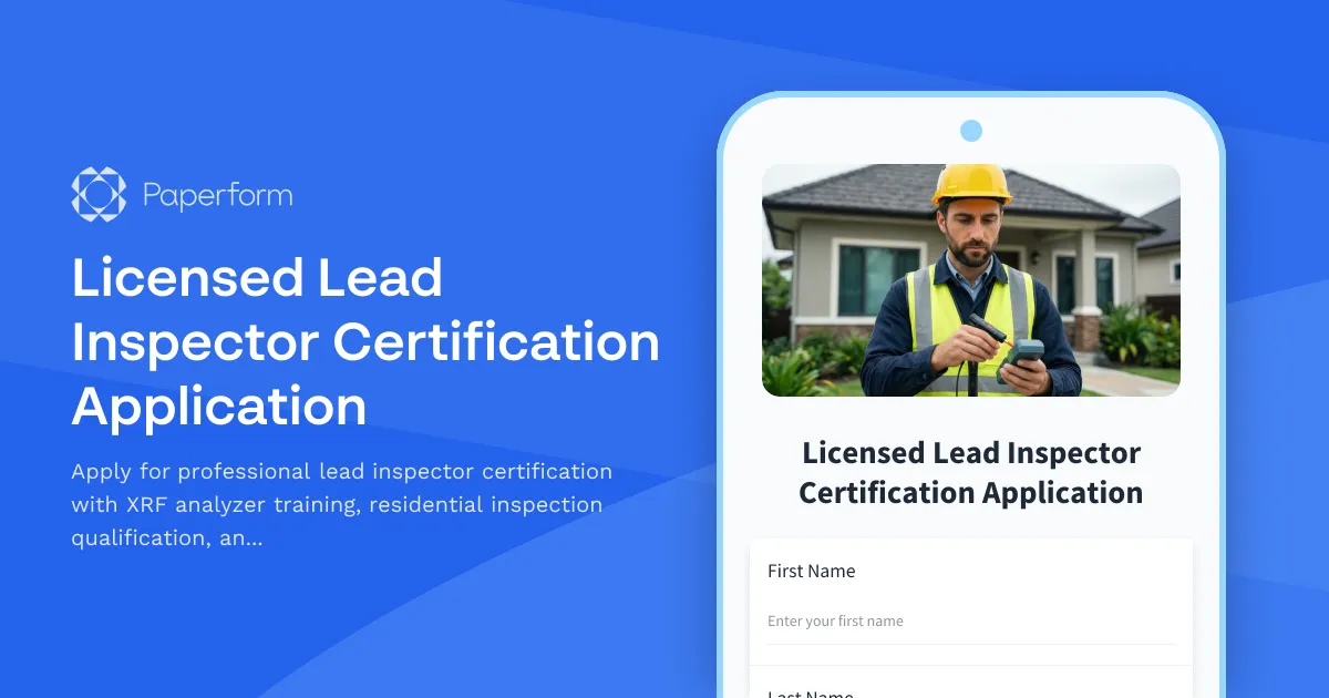 Licensed Lead Inspector Certification Application