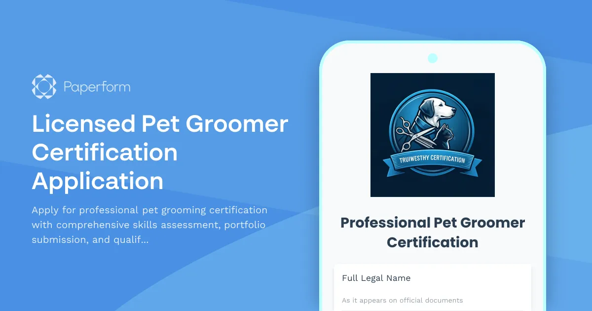 Licensed Pet Groomer Certification Application