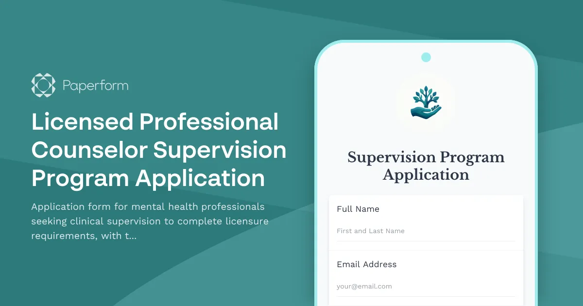 Licensed Professional Counselor Supervision Program Application