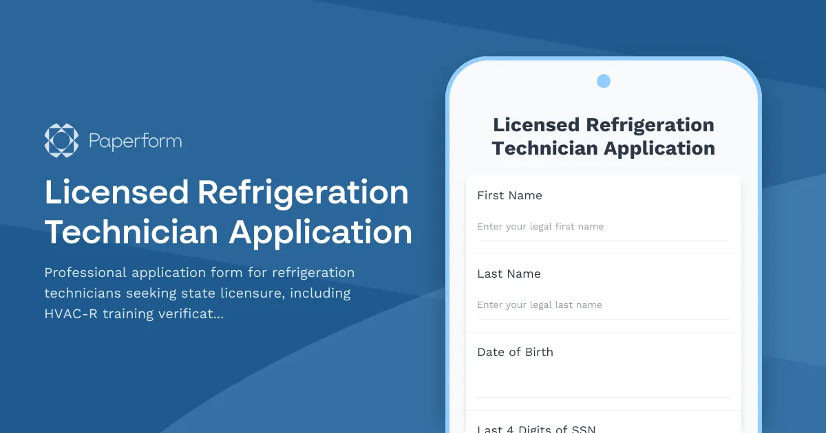 Licensed Refrigeration Technician Application