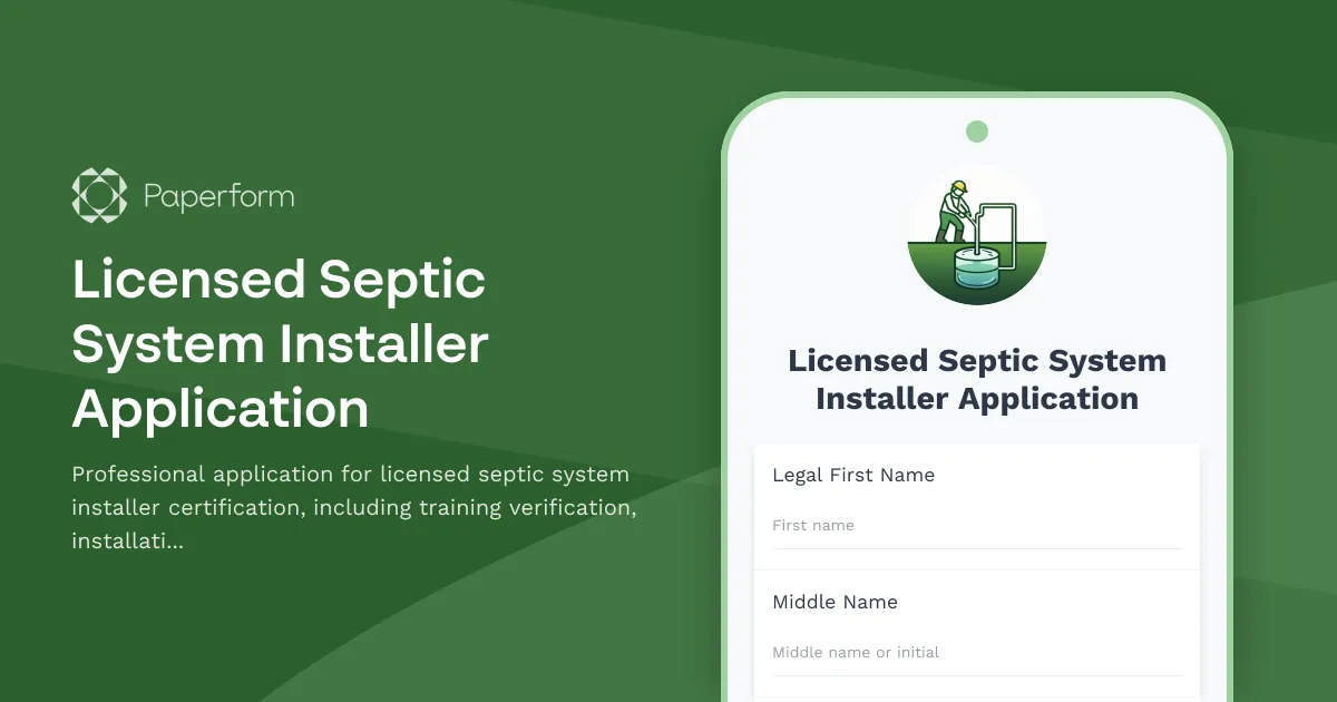 Licensed Septic System Installer Application