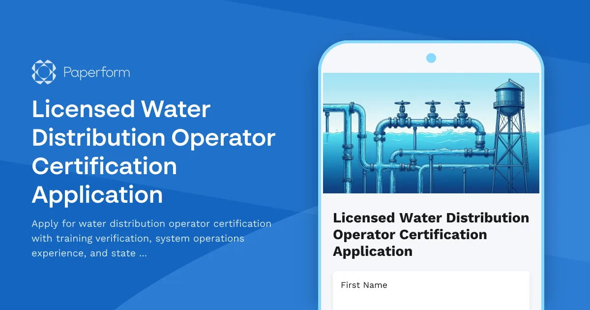 Licensed Water Distribution Operator Certification Application