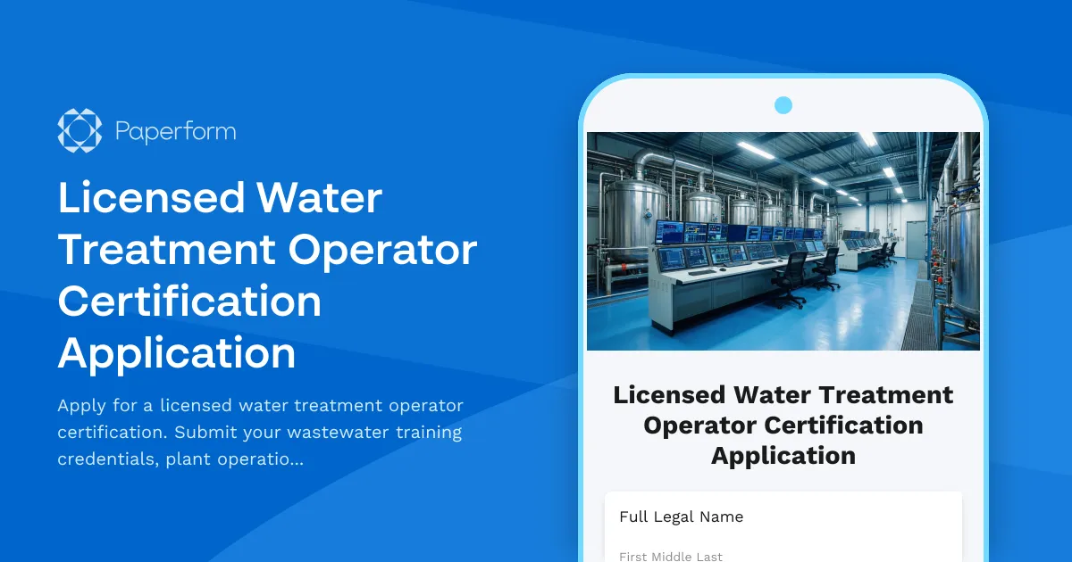 Licensed Water Treatment Operator Certification Application