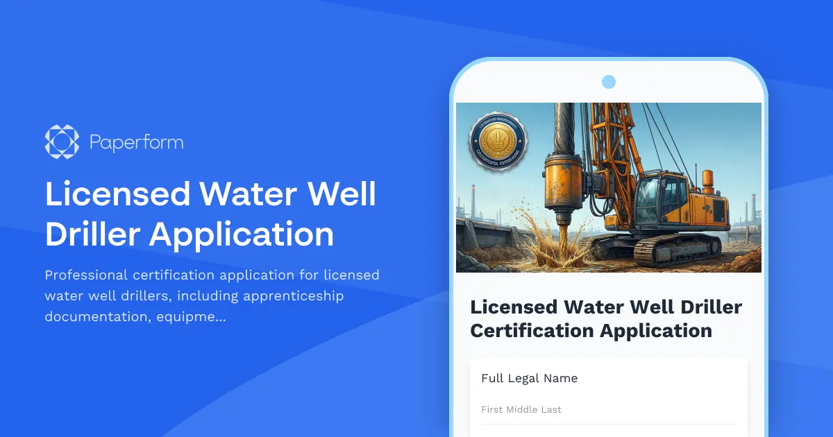 Licensed Water Well Driller Application