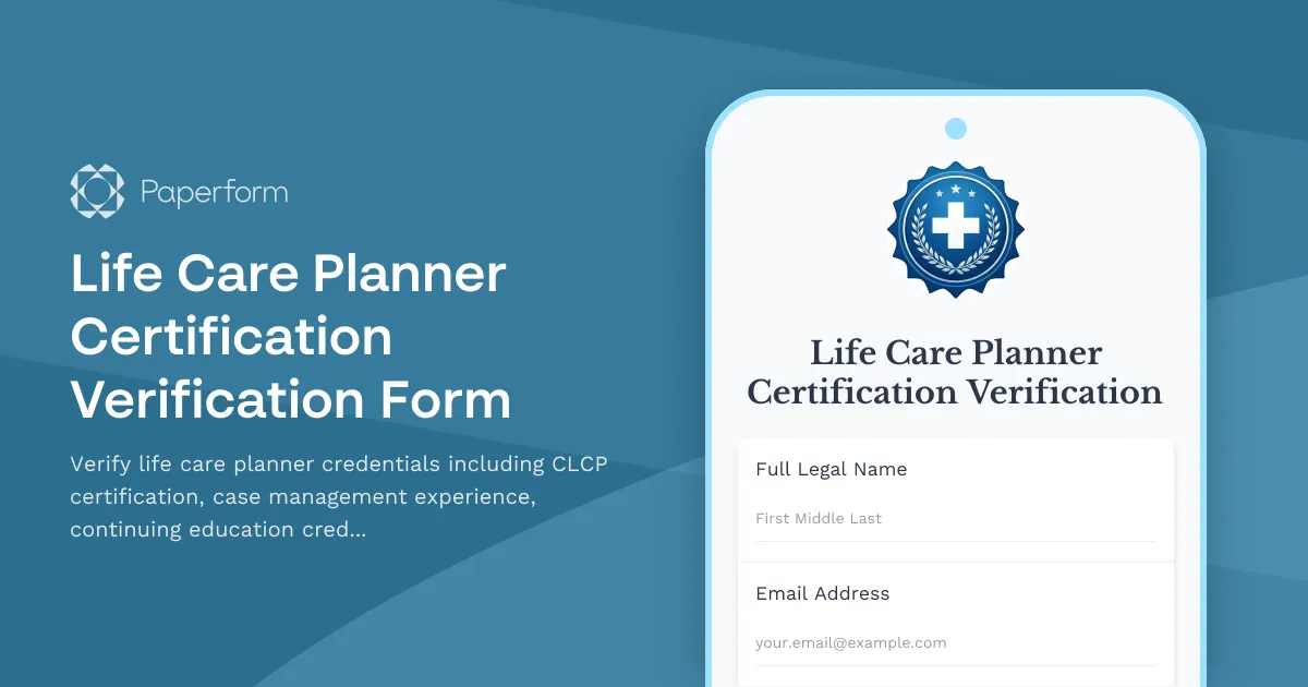 Life Care Planner Certification Verification Form