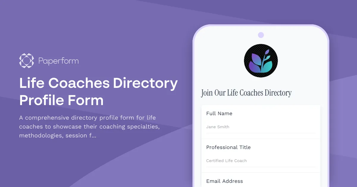 Life Coaches Directory Profile Form