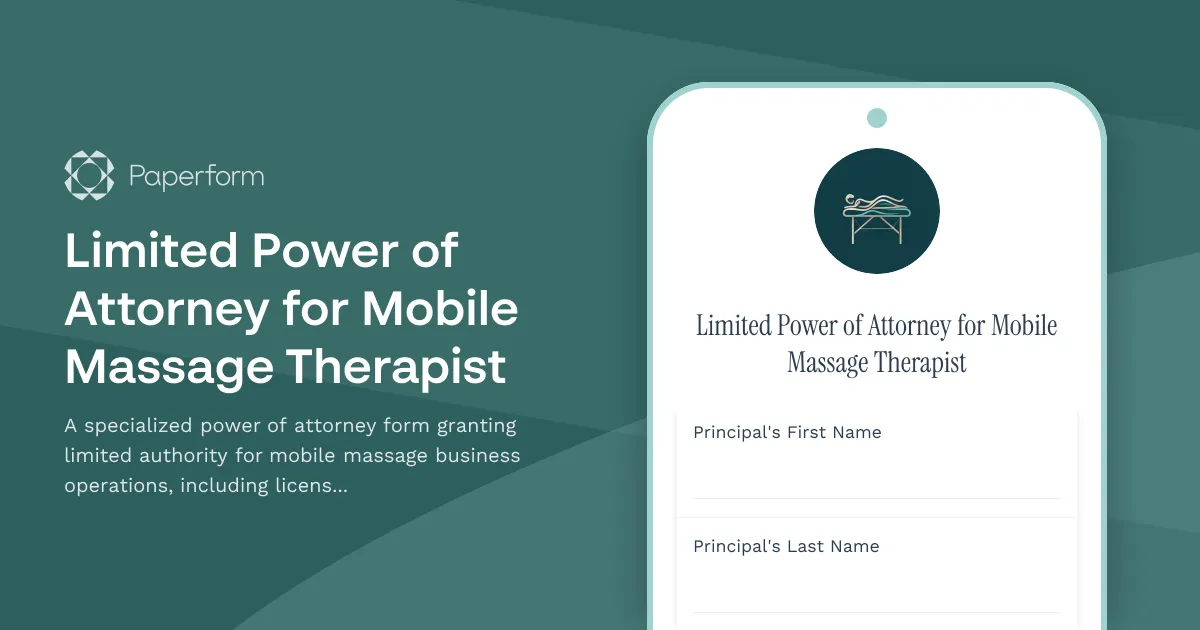 Limited Power of Attorney for Mobile Massage Therapist