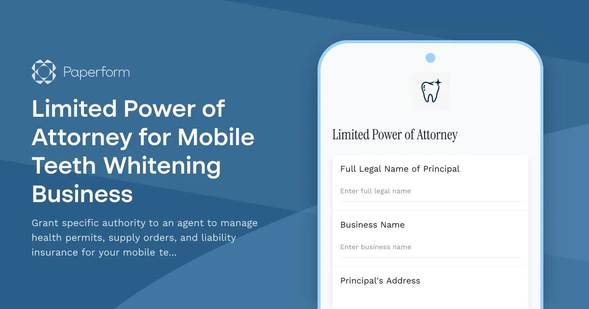 Limited Power of Attorney for Mobile Teeth Whitening Business