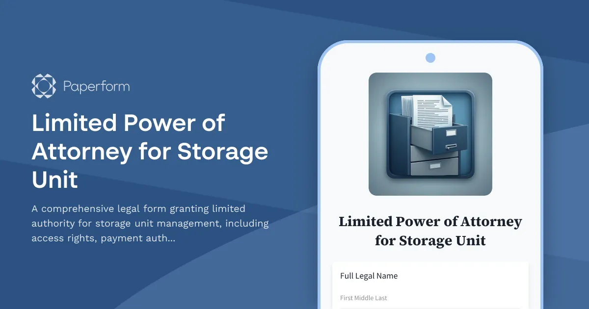 Limited Power of Attorney for Storage Unit